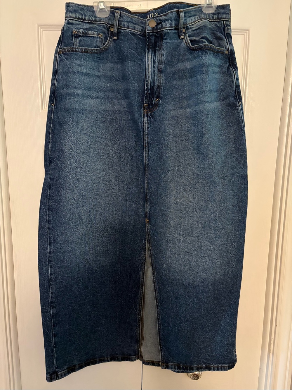 a.n.a Dark Blue Denim Midi Skirt with Front Slit